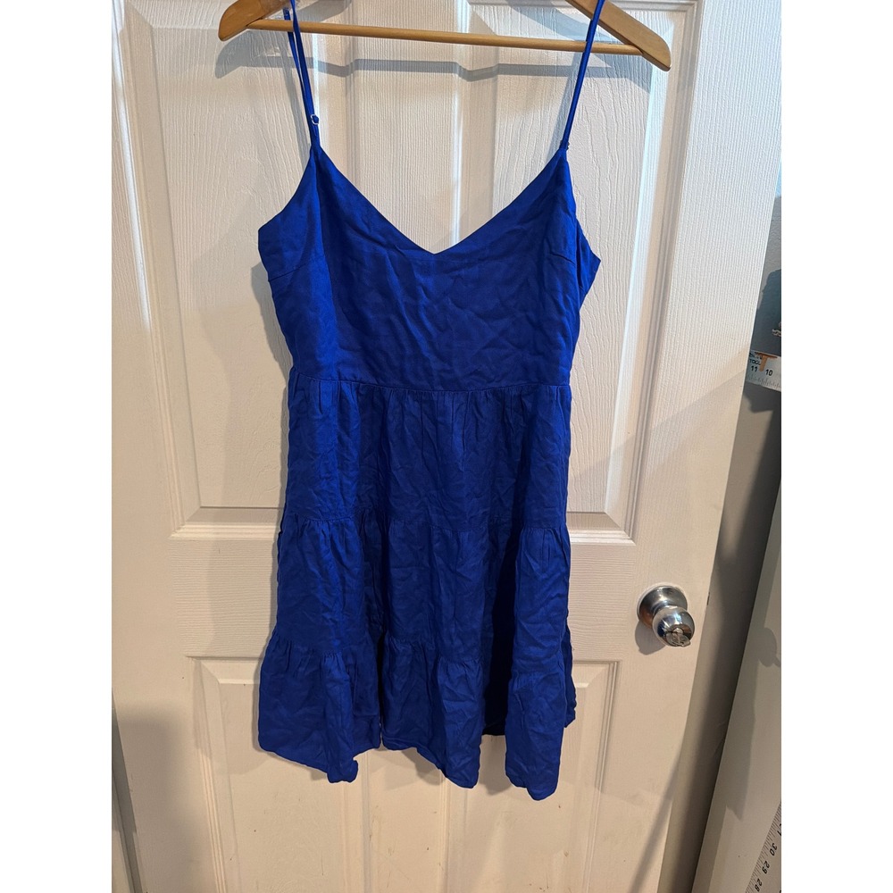 Beyond words Royal Blue Tiered Mini Dress Smocked Back Spaghetti Strap Medium